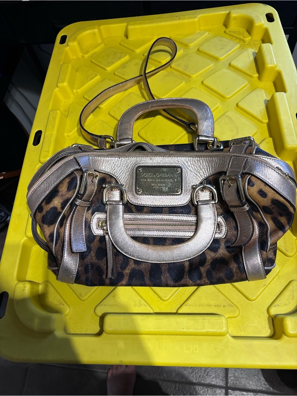 Dolce & Gabbana Metallic Gold and Leopard Print Satchel